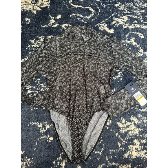 NWT Fila Womens Gaganga Sheer Bodysuit LW037684-001 BlacK Sz. S - Picture 2 of 8